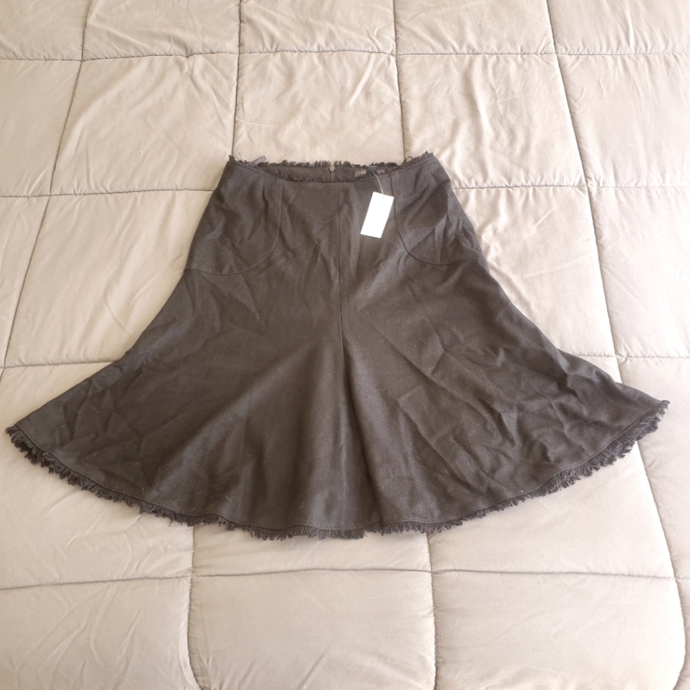 Banana Republic Black A Line Wool Skirt With Fringe Hem And Waistline